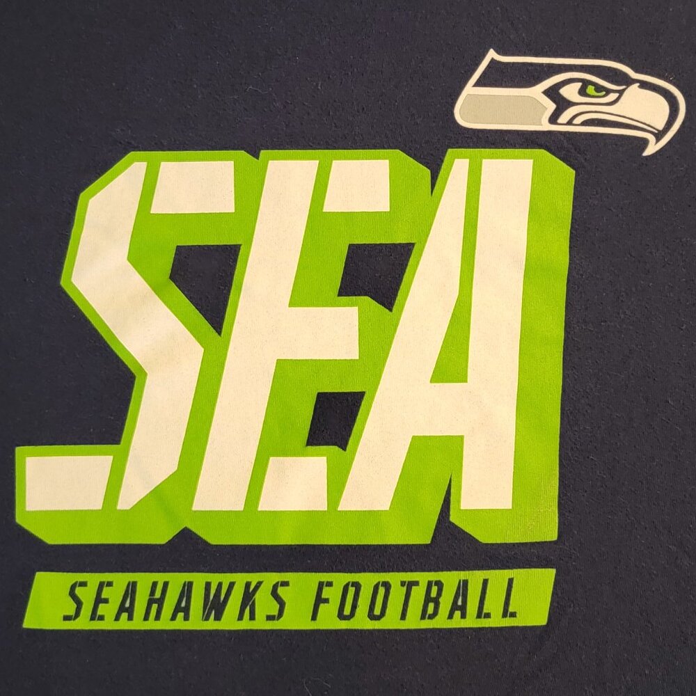 Men's Majestic NFL Seattle Seahawks Navy Crew Neck Long Sleeve Tee - M - Picture 4 of 5